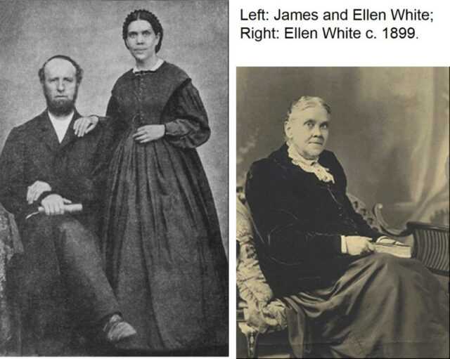 左图：詹姆斯和怀爱伦http://en.wikipedia.org/wiki/Seventh-day\_Adventist\_Church 右图：1899年的怀爱伦 http://en.wikipedia.org/wiki/Ellen\_G.\_White