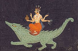 印度教神瓦鲁纳骑着马卡拉。来自维基百科/瓦鲁纳